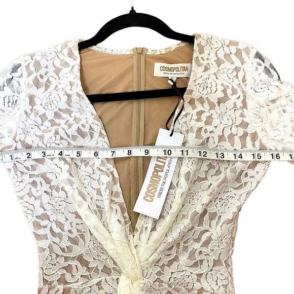 COSMOPOLITAN Dress The Population Adian White Lace Twist Bodycon Dress - Picture 9 of 14
